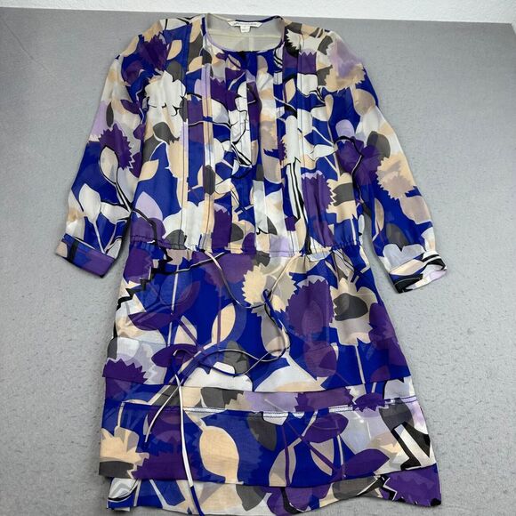 Diane Von Furstenberg 100% Silk Dress Long Sleeve Hi-Lo Floral Summer Dress Sz 6 - Picture 6 of 15